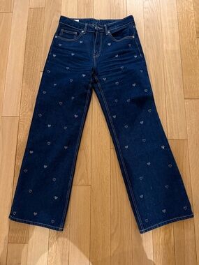 Zara Dark Blue Heart-Print Wide Leg Jeans